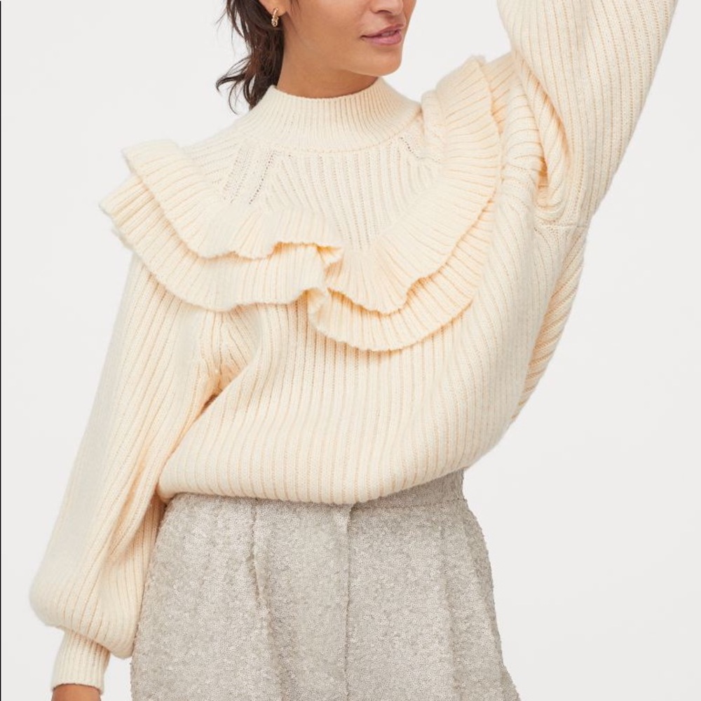 H&M Flounced Rib Knit Ruffle Sweater - Picture 4 of 10
